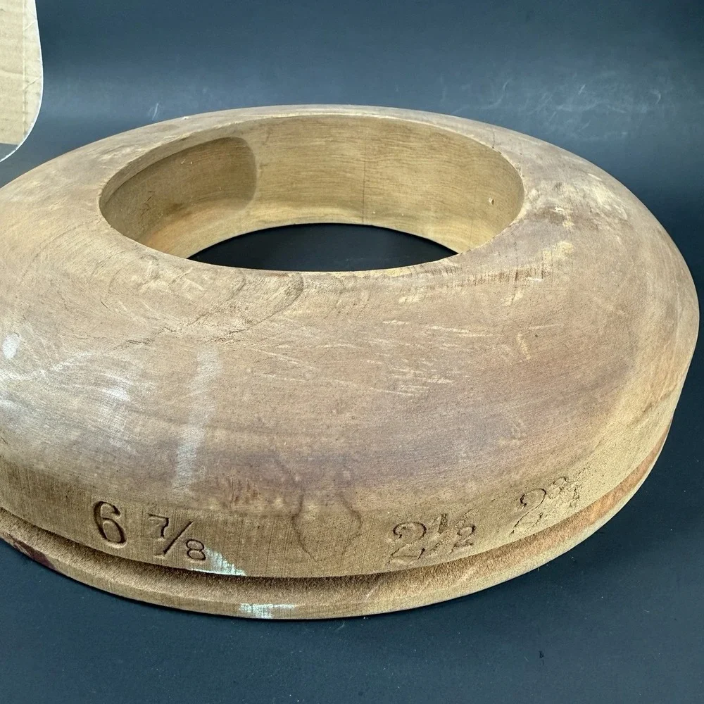 Antique Wooden Block Hat Brim Mold Millinery Form 547 6 7/8 2 1/2 2 3/4 Primitiv